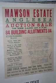 Real Estate Advertising Poster, Mawson Estate Anglesea, 1948
