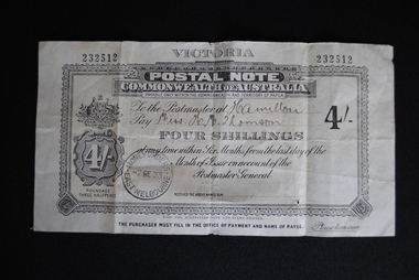 Postal Note, 1933