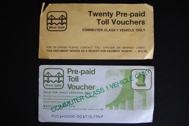 Toll Vouchers, West Gate Bridge Authority, Estimated 1980