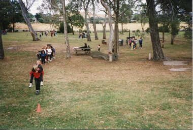 Children playing in the park, some are playing in the tree as in background