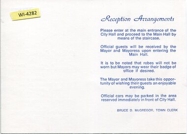 Inside of an Official Entree Card showing printed reception arrangements.