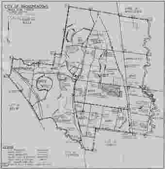 Black-and-white printed map titled "City of Broadmeadows" showing the City of Broadmeadows municipal area in February 1985. The map includes ward boundaries, major roads, railway lines, reserves, public facilities, neighbouring municipalities, a north point and a legend. 