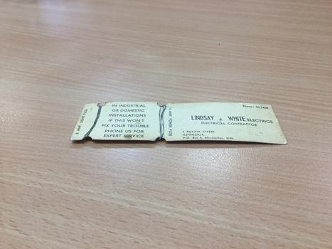A piece of fuse wire used by Lindsay and White Electrics