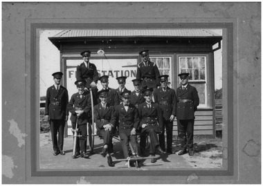 Carrum Fire Brigade members standing in front of the fire station.