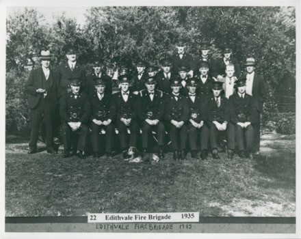 Group photo of the Edithvale Fire Brigade Members  in 1935.