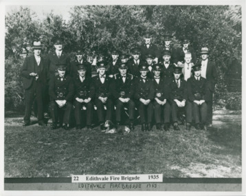Group photo of the Edithvale Fire Brigade Members  in 1935.