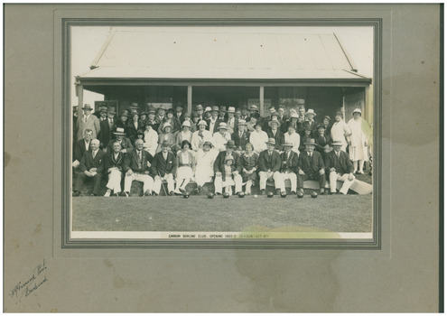 Members and friends of Carrum Bowling Club at the opening of the season 1932-33