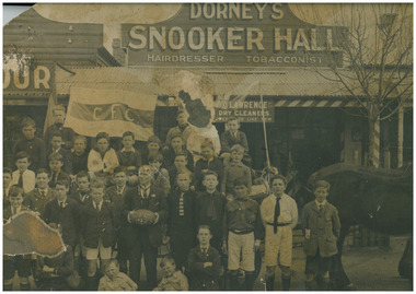 Chelsea's Junior Footballer's outside Downey's Billiard Room