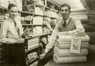 Black and white photograph taken inside Walker's Store, Sydney Road, Coburg, 1949