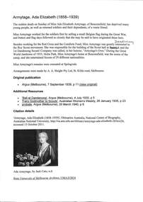 Armytage Family, Ada E Armytage - Obituary ; Family ownership of Como ; Dandenong Scout Hall