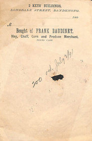 Document - Frank Baudinet Hay, Chaff, Corn and Produce Merchant, Articles Concerning Frank Baudinet Hay, Chaff, Corn and Produce Merchant