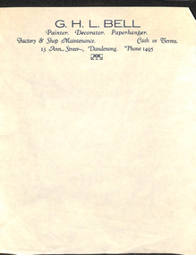 Document - G. H. L. Bell Painter, Decorator. Paperhanger, Articles Concerning G. H. L. Bell Painter, Decorator. Paperhanger