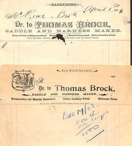 Document - Thomas Brock Saddle and Harness Maker, Articles Concerning Thomas Brock Saddle and Harness Maker