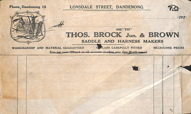 Document - Thomas Brock Jun. & Brown Saddle and Harness Maker, Articles Concerning Thomas Brock Jun. & Brown Saddle and Harness Maker