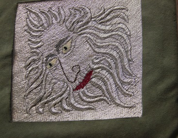 Textile - Metal thread embroidery, Sculptured head