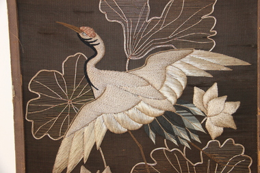 Textile - Japanese Screen with Cranes, c 1900
