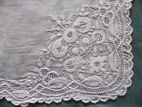 19th C Whitework Handkerchief