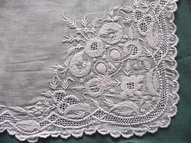 19th C Whitework Handkerchief