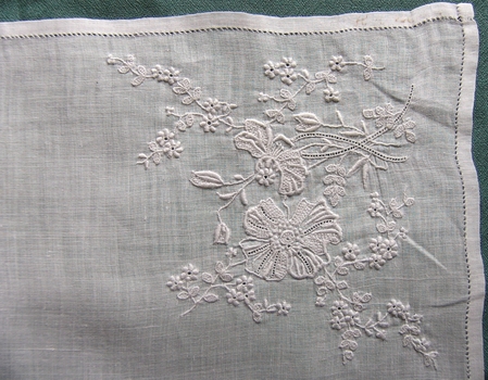 White Whitework on Linen Handkerchief