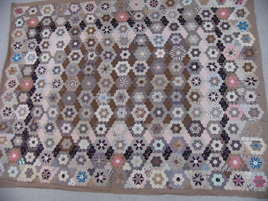 Textile - Victorian Patchwork Quilt, English Hexagon Patchwork Quilt, Victorian