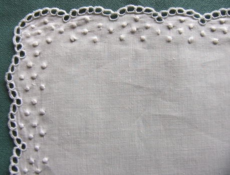 Linen Handkerchief with Broderie Anglais Embroidery