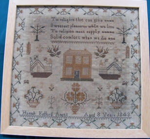 Textile - Hannah Kefford Angell Sampler 1843, Hannah Kefford Angell, 1843