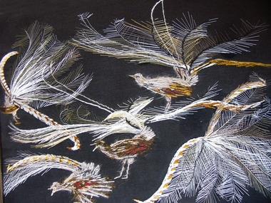 Textile - Panel, Mrs Dulcie Grice, Lyrebirds, Mid 20th century
