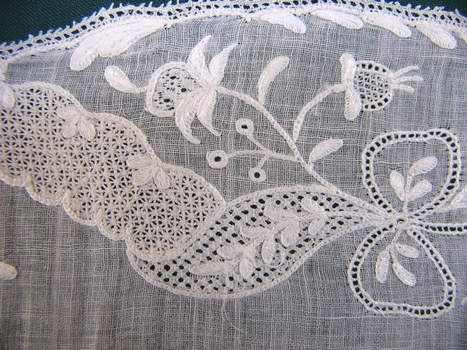 19th C Dutch Whitework on Lawn Fabric Shaped Border