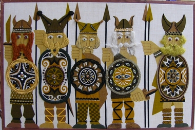 Textile - Panel, Mrs B.S. Brown, Five Ancient Britons, Mid 20th century