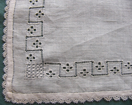 Drawn Thread Handkerchief with Armenian Lace Edge