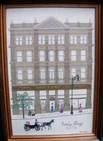 Artwork, other - Cross Stitch Picture, Mrs D.K. Faudell, "Early Days" Georges Facade c1900, 1980