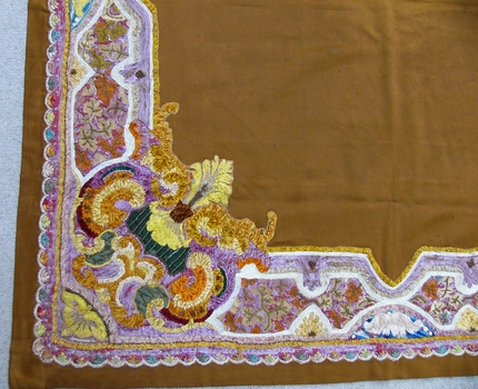 19 th C Chenille Embroidered Table Cover