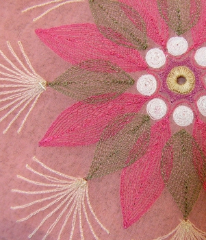 Peach Chiffon Embroidered Scarf
