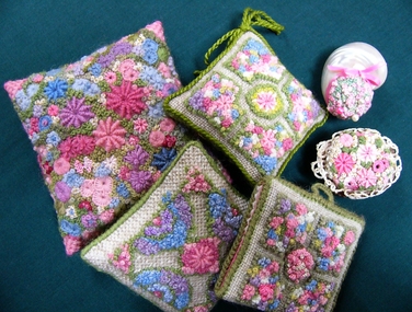 Functional Object - Pincushions (4) & Needlecase, Mrs Win Saunders, 1984