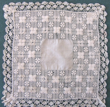 Drawn Thread Handkerchief with Bobbin Lace Edge