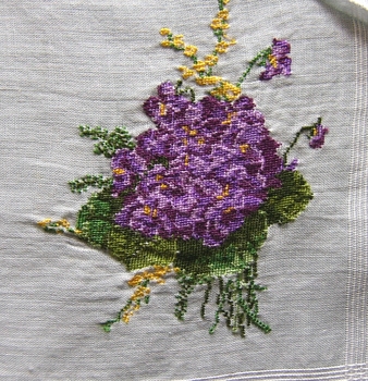Handkerchief with Petit Point Bouquet