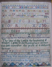 Textile - Jane Parry 1742 Sampler, Jane Parry, 1742