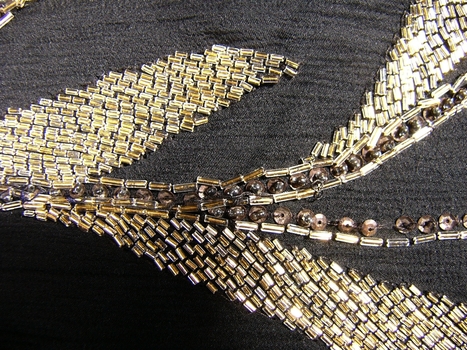 Black Chiffon Dress with Gold Beading
