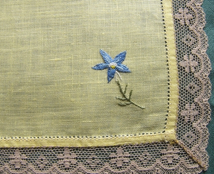 Yellow Linen Handkerchief with Lace Border