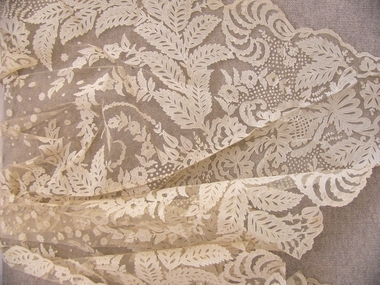 Textile - Ivory Cotton Net and Organza Shawl, 1900-20