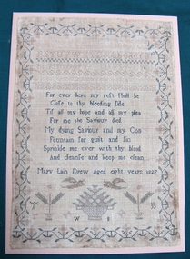 Textile - Mary Lain Drew Sampler 1827, Mary Lain Drew age eight years 1827, 1827