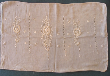 Textile - Pair of Cream Voile Embroidered Pillowslips