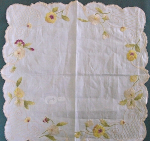 Textile - Ivory Embroidered Linen Mat, 1900-20