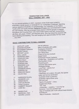 2001 Federation Challenge Annual Exhibition Wall Hanging Contributors