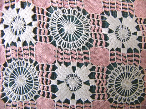 Pink Linen Drawn Thread Embroidery