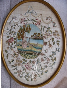Textile - Embroidered Picture, framed, c. 1800