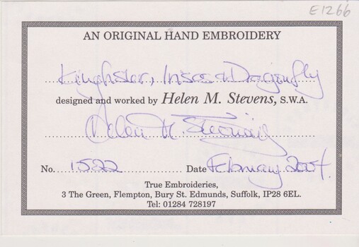 Helen Stevens Embroidered Kingfisher