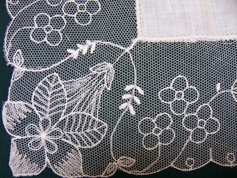 Irish Linen and Net Embroidery Handkerchief