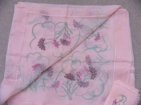 Organza  Shadow Work  Table Cloth and Twelve Napkins