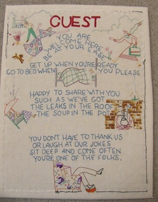 Textile - Embroidered Guest Sampler, "Guest", 1920-40